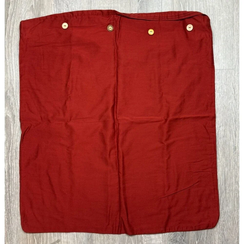 Red Euro Sham 4 Faux Wood Button Closure Replacement Pillowcase Rustic Farmhouse